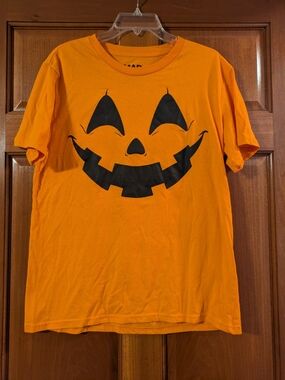 MAD Engine Orange Tee with Black Jack-o'-Lantern Face Large  🎃